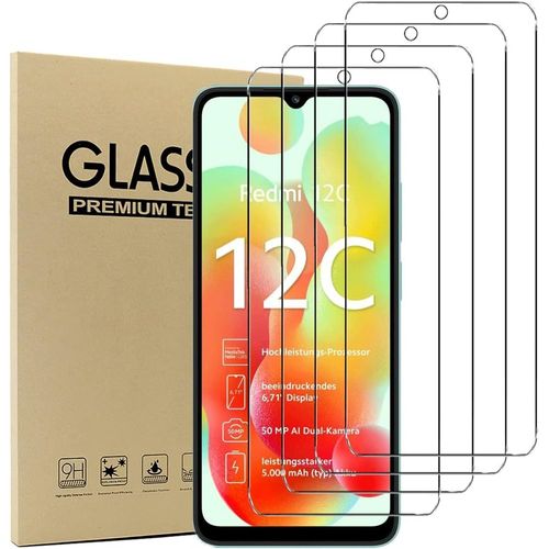 Verre Trempé Xiaomi Redmi 12c (Lot De 4) - Dureté 9h, Anti-Rayures, Anti-Traces D'huile, Pose Facile Sans Bulles
