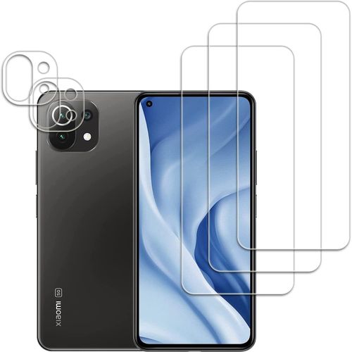Kal-Lot De 3+2] 3 Pièces Verre Trempé Film Protection Écran+Caméra Protecteur Compatible Avec Xiaomi Mi 11 Lite 4g/5g,Anti-Rayures, Dureté 9h, Hd,Glass Screen Protector,Pour Xiaomi Mi 11 Lite 4g/5g