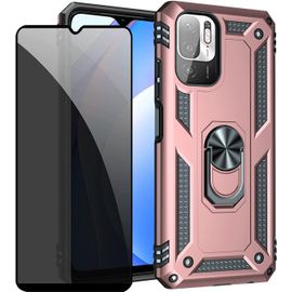 CAUC-Joytag Coque kompatibel Xiaomi Redmi Note 10 5G/Poco M3 Pro 5G Or Rose étui de Protection avec Protecteur d'écran en Verre de confidentialité Anti-Espion