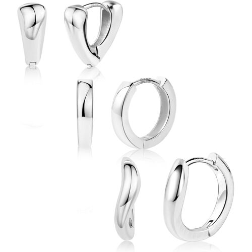 Kal-Boucles D'oreilles Créoles En Argent Sterling Pour Femmes, Hypoallergéniques, Coeur Ondulé, Petites Boucles D'oreilles Créoles Épaisses, Ensemble De Bijoux Légers