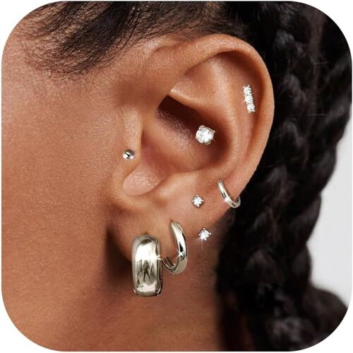 Kal-Boucles D'oreilles Femme Argent/Or Creoles Argent Femme Creoles Or Femme Petites Boucles D'oreilles Femme Pour Plusieurs Piercings Oreille -Avec Boîte À Bijoux
