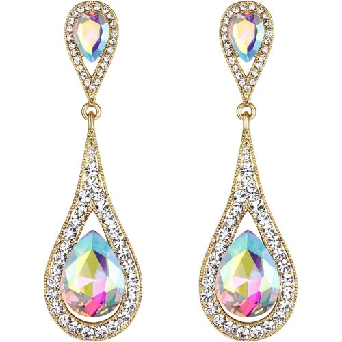 Kal-Boucles D'oreilles Pendant Femme Mariage Pendentif Forme Goutte D'eau Longue Grosse Cristal Bijoux Strass