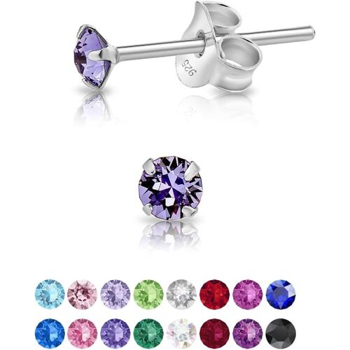 Kal-Mini/Très Petites Boucles D'oreilles/Clous En Argent Fin 925 Et Cristaux De Swarovski® Elements Ronds -Diamètre: 3 Mm