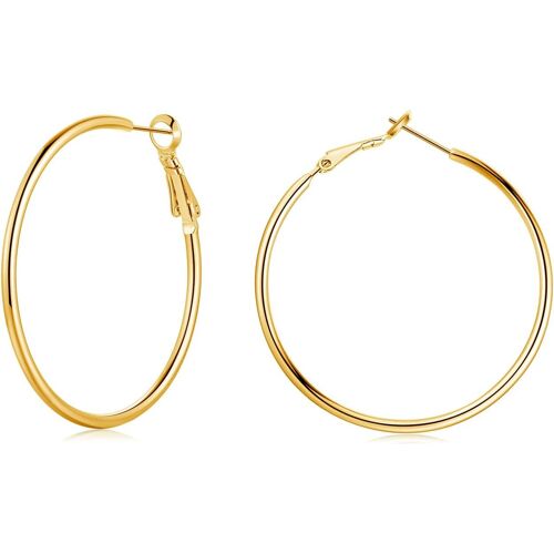 Kal-Grandes Créoles Femme Argent Fin 925 Boucles D'oreilles Plaquées Platine/Or Rose/Or, Ensemble De Grands Cerceaux Unisexe Hypoallergénique Pour Femme Homme, Diamètre 40mm / 50mm / 60mm