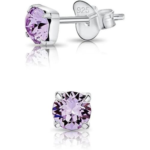 Kal-Mini Boucles/Clous D'oreilles Carrés En Argent Fin 925 Et Cristaux De Swarovski® Elements Ronds -Diamètre: 4 Mm -Choix De Différentes Couleurs