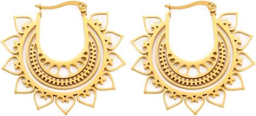 Kal-Argent Or Boucles D'oreilles À Anneaux En Acier Inoxydable En Forme De Fleur De Vie, Feuille D'érable,Marguerite, Cadeaux Pour Femme Et Filles