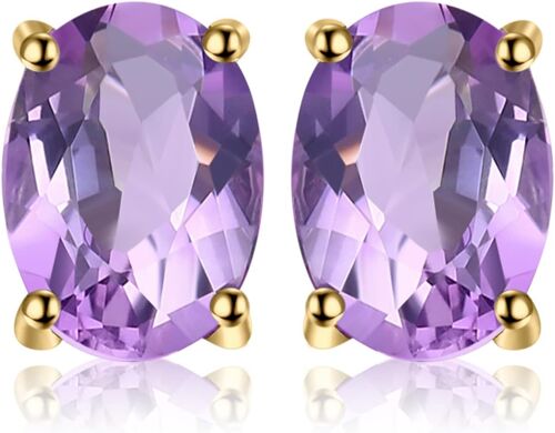 Kal-Magnifique Boucles D'oreilles Naturelle Améthyste Péridot Grenat Citrine Topaze En Forme Ovale Pour Femme, Argent/Plaqué Or Rose/Or Jaune, Clous D'oreille Fille, Ensemble Bijoux Cadeau