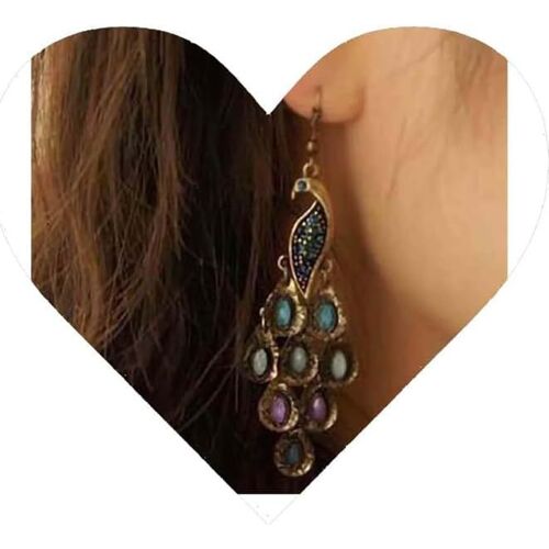 Kal-Boucles D'oreilles Bohème Paon Boucles D'oreilles Colorées Avec Pierres Précieuses Arc-En-Ciel Oiseau Paon Cluster Bijoux Rétro Tribal Boucles D'oreilles Bijoux Pour Femmes Et Filles (Style B)