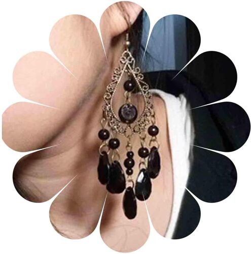Kal-Boucles D'oreilles Vintage En Cristal Noir Boucles D'oreilles Pendantes En Strass Boucles D'oreilles Chandelier En Cristal Boucles D'oreilles Tribales Bijoux Pour Femmes Et Filles (Style A)