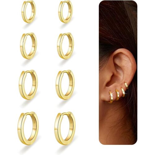 Kal-Paires Petit Boucles D'oreilles Créoles En Argent 925 Pour Femmes Petit Hypoallergénique Boucles D'oreilles 18k Or Creoles 6/8/10/12mm