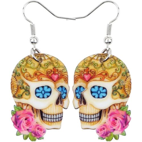 Kal-Cute Halloween Crâne De Sucre Skull Boucles D'oreilles Femme Fille Bijoux Acrylique Tete De Mort Decor Idee Cadeau Jour Des Morts Decoration