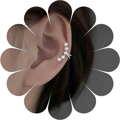 Kal-Boucles D'oreilles Clip Perle Boho Boucles D'oreilles Clip Perle Argent Boucles D'oreilles Clip Perle Vintage Sans Piercing Boucles D'oreilles Perle Cartilage Bijoux Pour Femmes(Argent)