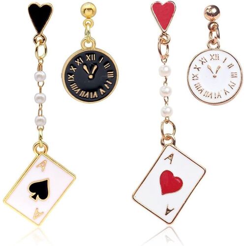 Kalanka-2 Paires Boucles D'oreilles Poker Pour Femmes Or Plaqué Cartes À Jouer Motif Coeurs Aces Of Spades Boucles D'oreilles À La Mode Bijoux Cadeau