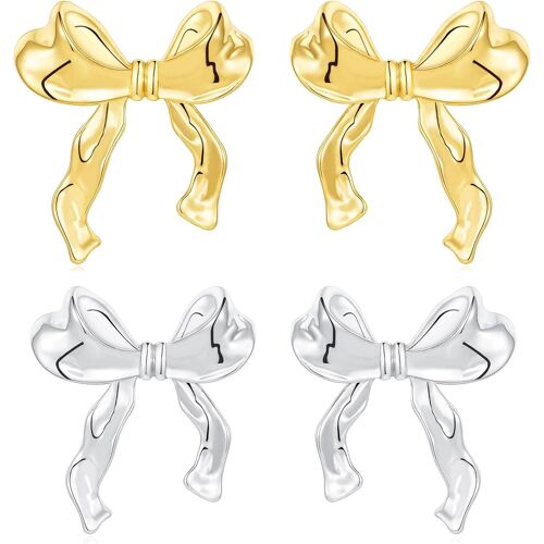 Tianyi-14k Boucles D'oreilles En Plaqué Or Boucles D'oreilles Ruban Pour Femmes,Boucles D'oreilles Ruban En Plaqué Or Et Argent Bijoux En Plaqué Or Et Argent Pour Femmes