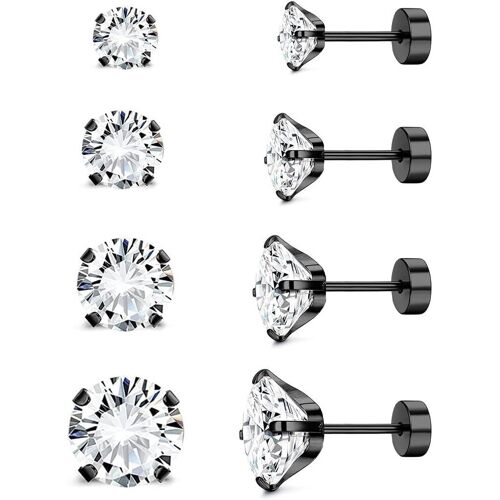 4 Paires Clous D'oreilles En Argent Fin 925 Avec Zircones Cubiques Boucles D'oreilles Femmes Filles Hommes Puces D'oreilles Rondes Hypoallergéniques Cartilage Huggies Set, 2 5mm, N[Bou9240049]