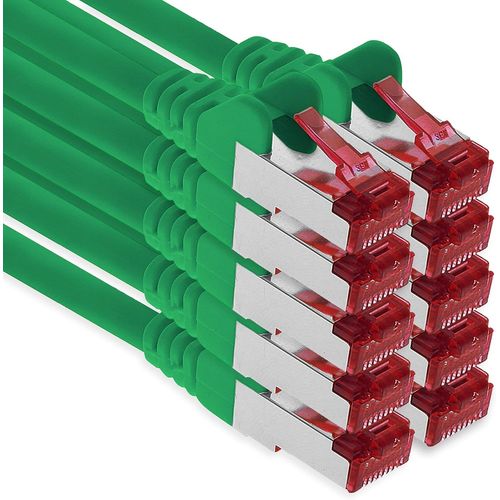 TIANYI-- 10x 1m câble de raccordement CAT6 S/FTP PIMF blindage CAT.6 câble réseau RJ45 câble Ethernet DSL LAN routeur commutateur modem panneau de brassage - vert - 10 pièces