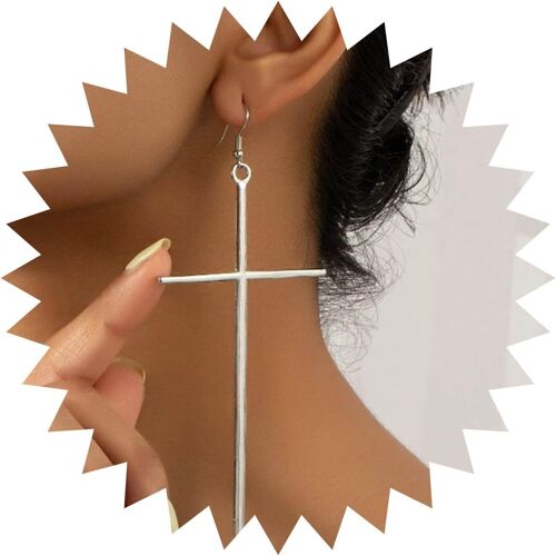 Kal-Boucles D'oreilles Croix Vintage Boucles D'oreilles Grande Croix Boucles D'oreilles Goutte D'or Boucles D'oreilles Croix Rétro Boucles Bijoux Pour Femmes Et Filles (Doré)