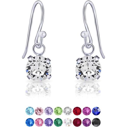 Kal-® Boucle D Oreille Pendantes Femme - Bijoux Argent Femme 925 - Bijoux Swarovski - Petit Crochet - Boucles Oreilles - Swaroski Femme - Boucle Argent Pendante - Cristal Swarovski - 6 Mm
