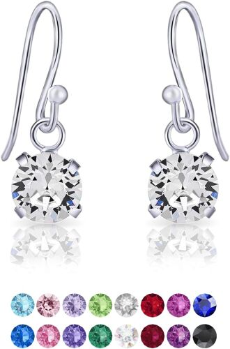 Kal-® Boucle D Oreille Pendantes Femme - Bijoux Argent Femme 925 - Bijoux Swarovski - Petit Crochet - Boucles Oreilles - Swaroski Femme - Boucle Argent Pendante - Cristal Swarovski - 6 Mm