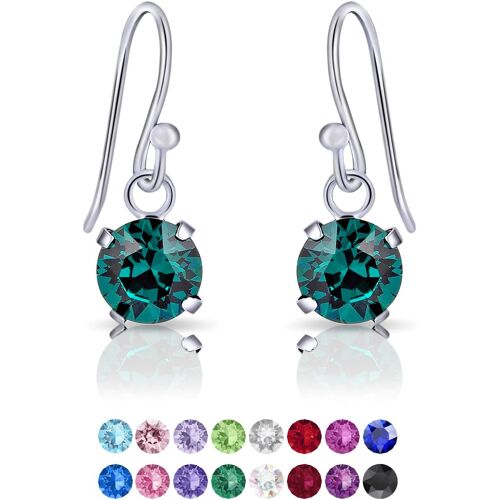 Kal-® Boucle D Oreille Pendantes Femme - Bijoux Argent Femme 925 - Bijoux Swarovski - Petit Crochet - Boucles Oreilles - Swaroski Femme - Boucle Argent Pendante - Cristal Swarovski - 6 Mm