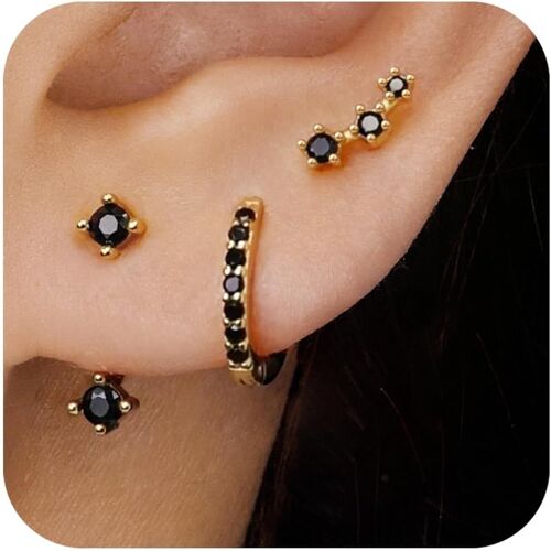 Kal-3 Pcs Boucles D'oreilles Pour Femme, Créoles Plaquées Or 14k Avec Coloré Zircone, Clous D'oreilles Hypoallergéniques Boucles D'oreilles Cartilage Pour Plusieurs Piercing
