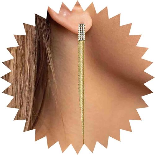 Kal-Boucles D'oreilles Pendantes En Strass Doré Boucles D'oreilles Goutte À Goutte En Chaîne Cristal Boucles D'oreilles À Houppes Boucles D'oreilles En Chaîne En Métal Bijoux Pour Femmes Et