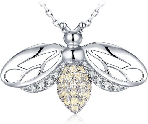 Kal-Les Abeilles Collier Pendentif Pour Femme En Argent Sterling 925, Collier Chaine Pierre Oxyde De Zirconium Jaune 45cm, Ensemble Parure De Bijoux Cadeau Anniversaire
