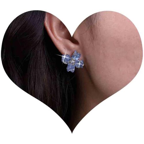 Kal-Boucles D'oreilles Fleur En Cristal Boucles D'oreilles Fleur En Strass Bleu Boucles D'oreilles Pétales En Cristal Boucles D'oreilles Mariage Cz Étincelantes Bijoux Pour Femmes Et Filles