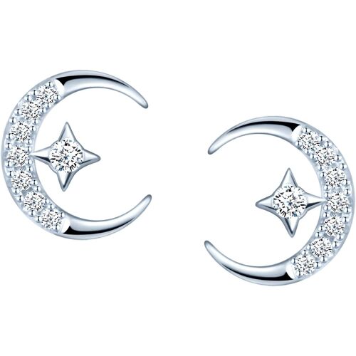 Kal-Femmes 925 Boucles D'oreilles En Argent Sterling Étoile Et Lune Clous D'oreilles En Zircone
