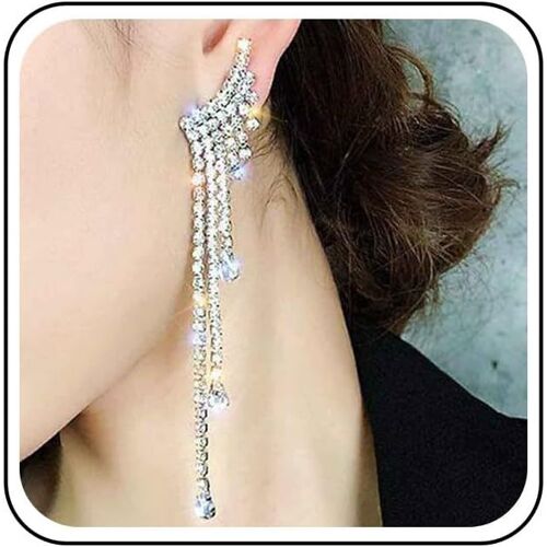 Kal-Boucles D'oreilles Pendantes En Cristal Argenté Boucles D'oreilles Pendantes En Cristal Argenté Boucles D'oreilles Franges En Cristal Argenté Bijoux Pour Femmes Et Filles Cadeaux