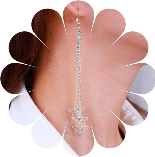 Kal-Boucles D'oreilles Bohémiennes En Cristal Avec Pompons Boucles D'oreilles Chandelier En Argent Cz Boucles D'oreilles Pendantes En Étoile Boucles D'oreilles Étoile Filante En Strass Bijoux
