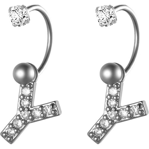 Kal-Boucle Doreille Femme Clous D'oreilles Lettre A-Z Initiale De Prenom Avec Zircone,Piercing Bijoux En Acier Inoxydable Goujon De Nez Ongles D'os D'oreille - Argent Ou Doré