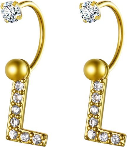 Kal-Boucle Doreille Femme Clous D'oreilles Lettre A-Z Initiale De Prenom Avec Zircone,Piercing Bijoux En Acier Inoxydable Goujon De Nez Ongles D'os D'oreille - Argent Ou Doré