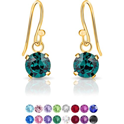 Kal-® Boucles D'oreilles Pendantes À Crochet En Argent Fin 925 Plaqué Or Jaune Et Cristaux De Swarovski® Elements Ronds - Diamètre: 6 Mm