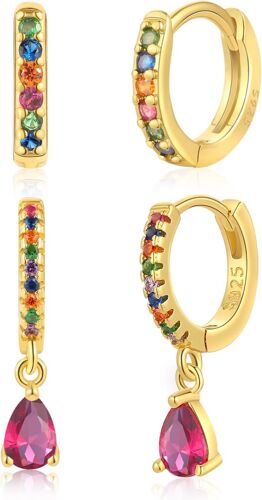 Kal-2 Pièces Boucles D'oreilles Lot Pendantes Femme Or Boucle D'oreille Goutte Avec Drop Vert Creoles Goutte Strass Zircone Carrée Piercing Oreille Cartilage Fantaisie Cadeau Anniversaire Fille Ado