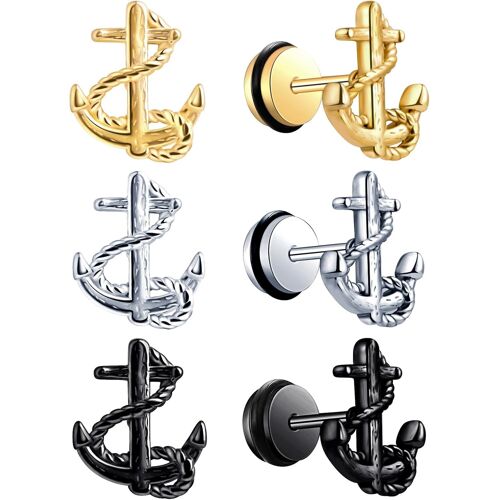 Kal-Homme Femme Boucles D'oreilles En Acier Inoxydable Clous Et Puces D'oreilles D'ancre Pour Garçon Fille Bijoux Fantaisie Oreilles Percées Mode Bouchons D'oreilles À Vis