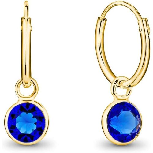 Kal-® Boucles D'oreilles Petites Créoles En Argent Fin 925 Plaqué Or Jaune Avec Cristaux De Swarovski® Elements Ronds - Épaisseur 1.5 Mm - Diamètre 14 Mm - Choix De Différentes Couleurs