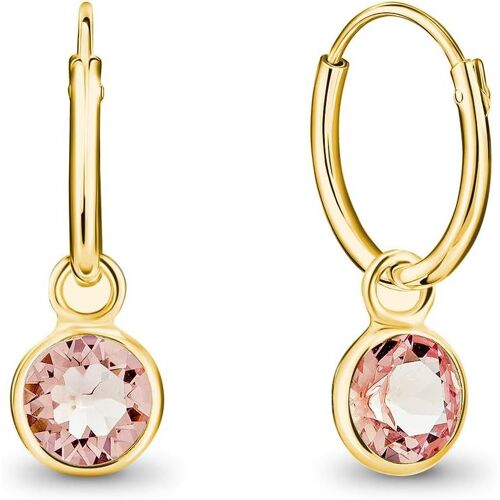 Kal-® Boucles D'oreilles Petites Créoles En Argent Fin 925 Plaqué Or Jaune Avec Cristaux De Swarovski® Elements Ronds - Épaisseur 1.5 Mm - Diamètre 14 Mm - Choix De Différentes Couleurs