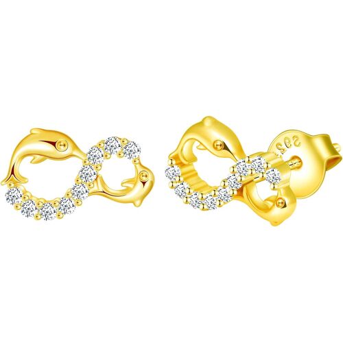 Kal-Ensembles De Bijoux En Argent 925, Collier Boucles D'oreilles Et Bracelet Pour Femme, Bijoux Symbole De L'infini Et Dauphin Mignon, Zircon Incrusté, Or, Cadeau De Noël