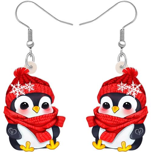KAL-Acrylique Noël Chapeau Pingouin Boucles D'Oreilles Pendentif Goutte Foulard Animaux Bijoux Cadeaux Pour Femmes Filles Enfants Fête Décoration