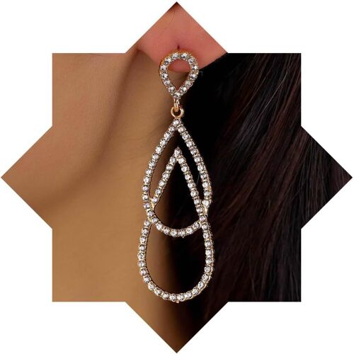 Kal-Boucles D'oreilles Pendantes En Forme De Larme En Or Cz Boucles D'oreilles En Forme De Goutte D'eau En Diamant Avec Strass Boucles D'oreilles Pendantes Géométriques Bijoux Pour Femmes