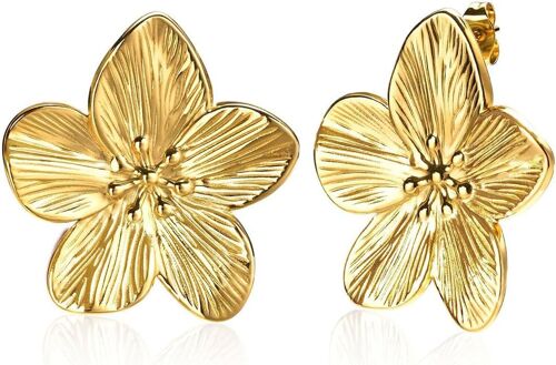 Kal-1 Paire De Grandes Boucles D'oreilles En Forme De Fleur Carats En Or, Boucles D'oreilles Dorées Pour Femme, Boucles D'oreilles Dorées Pour Femme