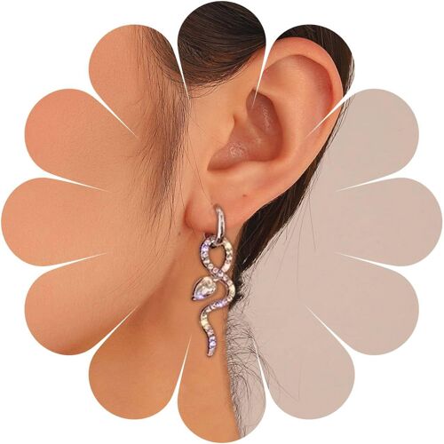 Kal-Boucles D'oreilles Gothiques Serpent En Cristal Boucles D'oreilles Serpent En Argent Boucles D'oreilles Punk Serpent Inhabituelles Boucles D'oreilles Halloween Bijoux Pour Femmes Et Filles