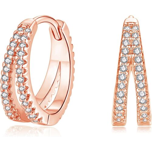Kal-Boucles D'oreilles Créoles En Argent Sterling 925, Avec Zircone Cubique, Hypoallergéniques, Petites Boucles D'oreilles En Argent 925 Pour Filles, Huggie Sommeil, Cartilage, Double Créoles