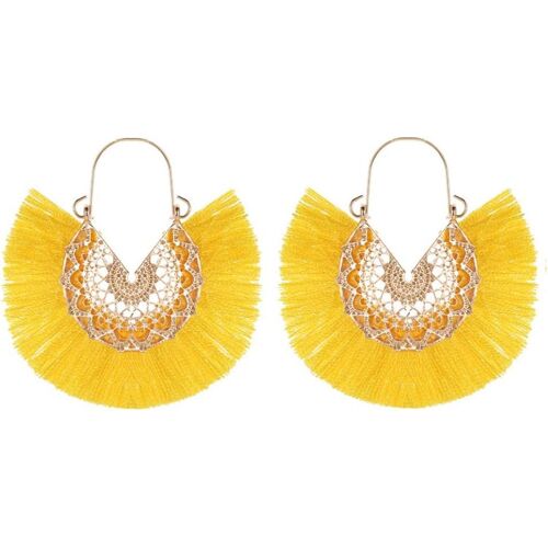 Kal-Boucles D'oreilles Pour Femmes Boucles D'oreilles Pendantes En Métal Avec Pompons En Forme De Festons Colorées Décor Style Bohème Hypoallergénique Légères Cadeau Bijoux