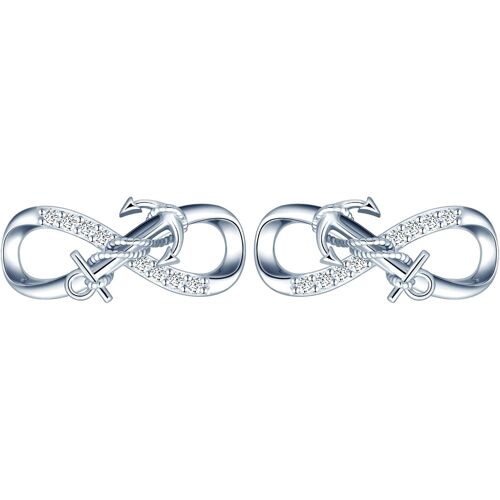 Kal-Infinite U Ensemble De Bijoux, Collier, Bracelet Et Boucles D'oreilles En Argent 925, Collier Bracelet Clous D'oreilles Femme Fille, Ensemble De Bijoux De Symbole D'infini Et D'ancre, Orné Zircon