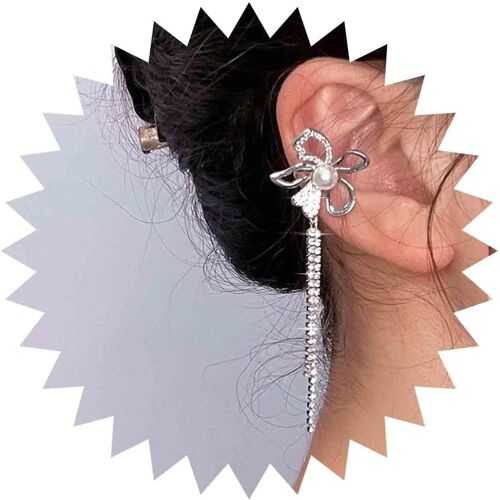 Kal-Boucles D'oreilles Fleur Perle Vintage Boucles D'oreilles Chaîne Cz Argent Boucles D'oreilles Cristal Fleur Cartilage Boucles D'oreilles Longues Strass Boucles Gouttes Cz Bijoux Pour Femmes
