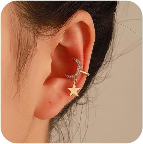 Kal-Boucles D'oreilles Avec Clips En Cristal Étoile Et Lune Simples En Or Croissant De Lune En Étoile Sans Piercing Boucles D'oreilles En Strass En Forme De Croissant De Lune Bijoux Pour Femmes