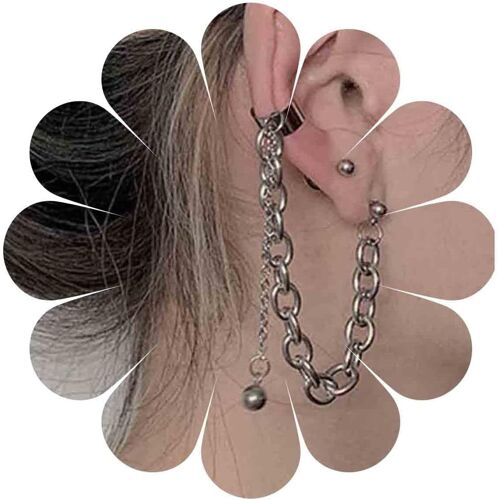 Kal-Punk Cuff Chain Boucles D'oreilles Silver Ball Drop Boucles D'oreilles Round Ear Cuff Drop Chain Boucles D'oreilles Tassel Chain Cartilage Boucles D'oreilles Bijoux Pour Femmes Et Filles