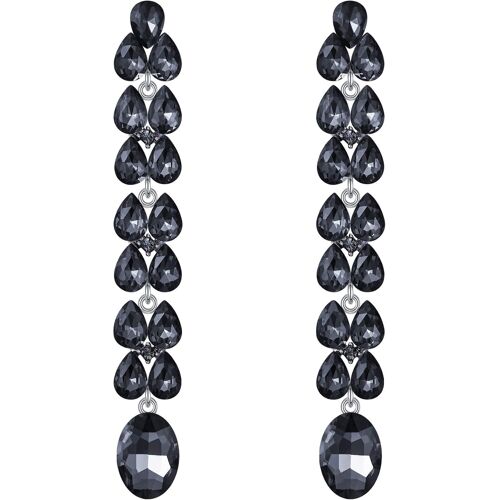 Kal-Femme Bijoux Boucles D'oreilles Double Goutte D'eau Longue Cristal Autrichien Strass Parure